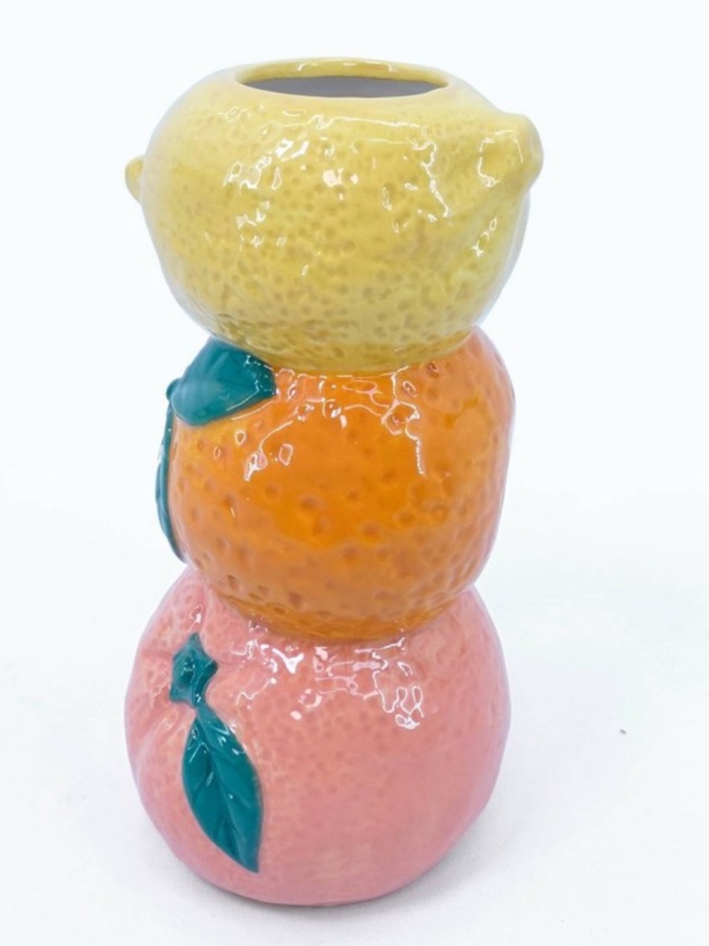 New! Ceramic Stacked Citrus Fruit Vessel / Vase - Yellow Orange Pink, Spring - Picture 2 of 5